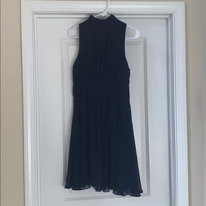 Blue high neck chiffon dress